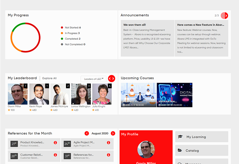 Custom LMS Dashboard For Learners Abara LMS